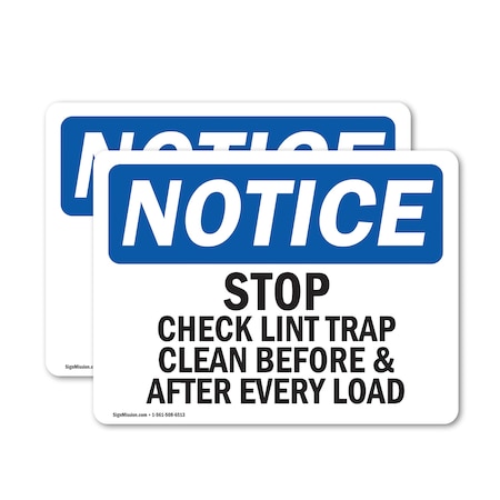 Signmission Stop Check Lint Trap Clean Before & After, 7 in W x Rectangle, Vinyl Decal OS-2PACK-NS-D-57-L-18473
